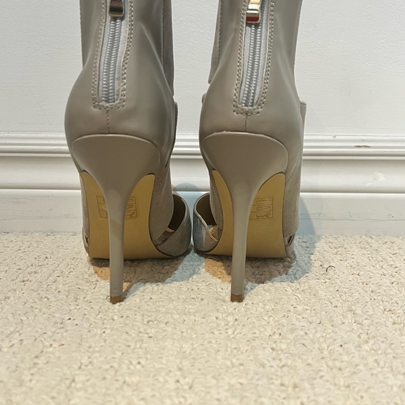 Pointed Toe Beige Pointer Toe Heeled Boots - Picture 4 of 7